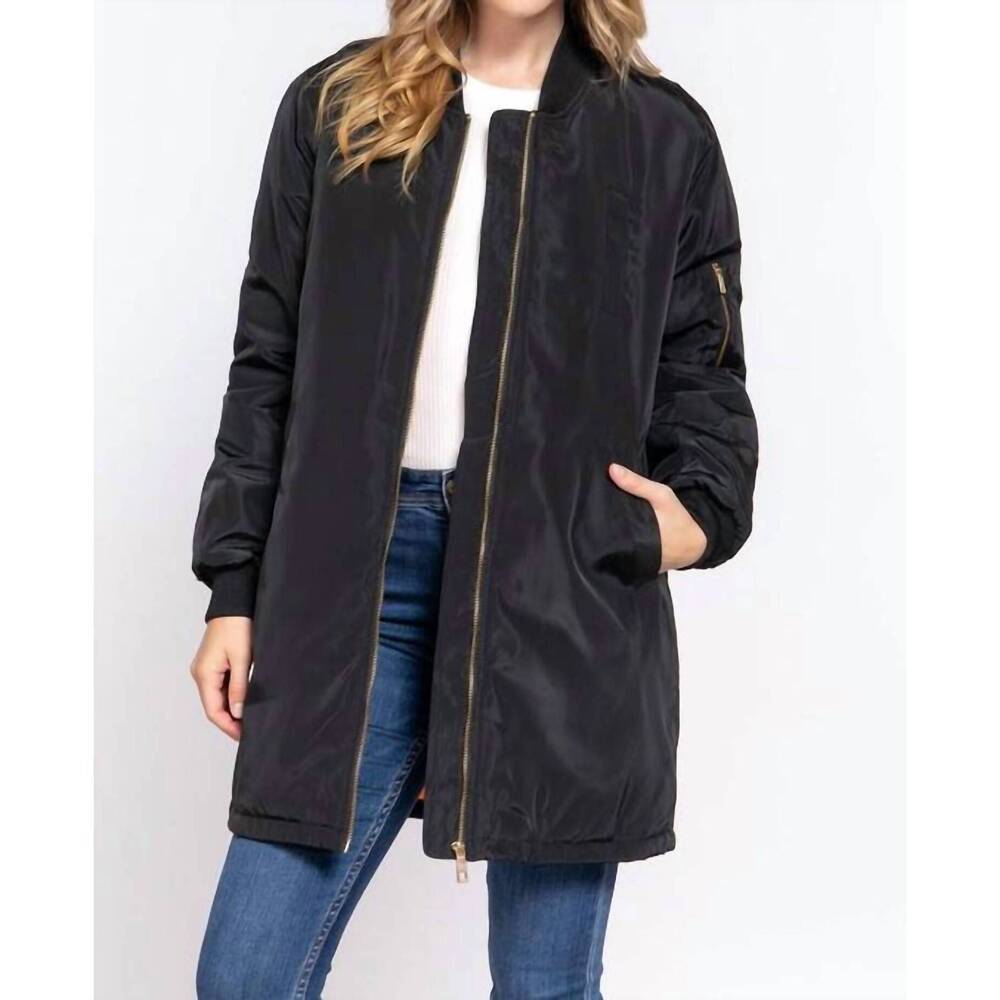 NEW ACTIVE BASIC long line bomber jacket in black